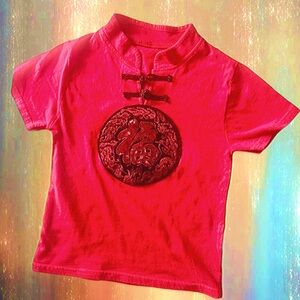 Kids Traditional Mandarin Collar Tee - Red